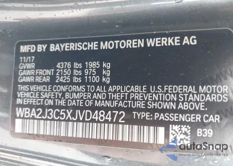 2018 BMW 230I xDrive from USA, damaged, VIN WBA2J3C5XJVD48472